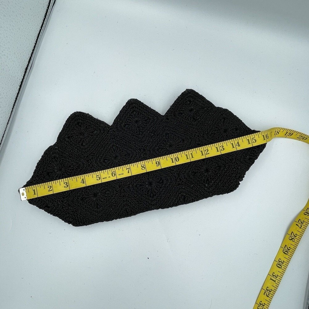 1940s Vintage Black Crochet Corde Shell Shape Clutch Women Bag - Picture 16 of 16
